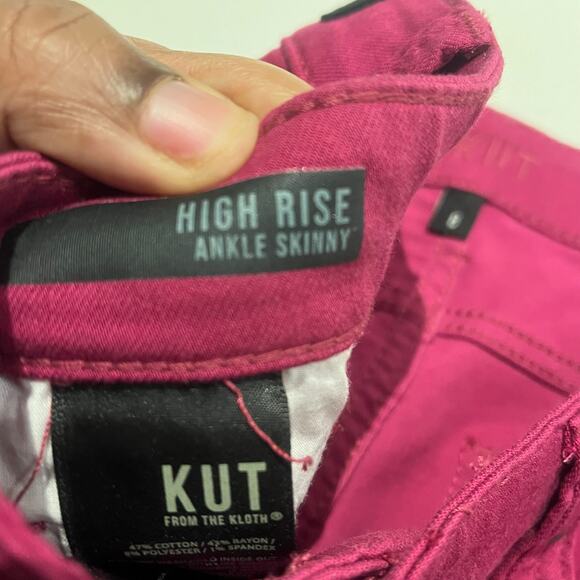 Kut Pants Women’s Donna Size 8 Pink High Rise Ankle Skinny Raw Hem - Picture 5 of 8